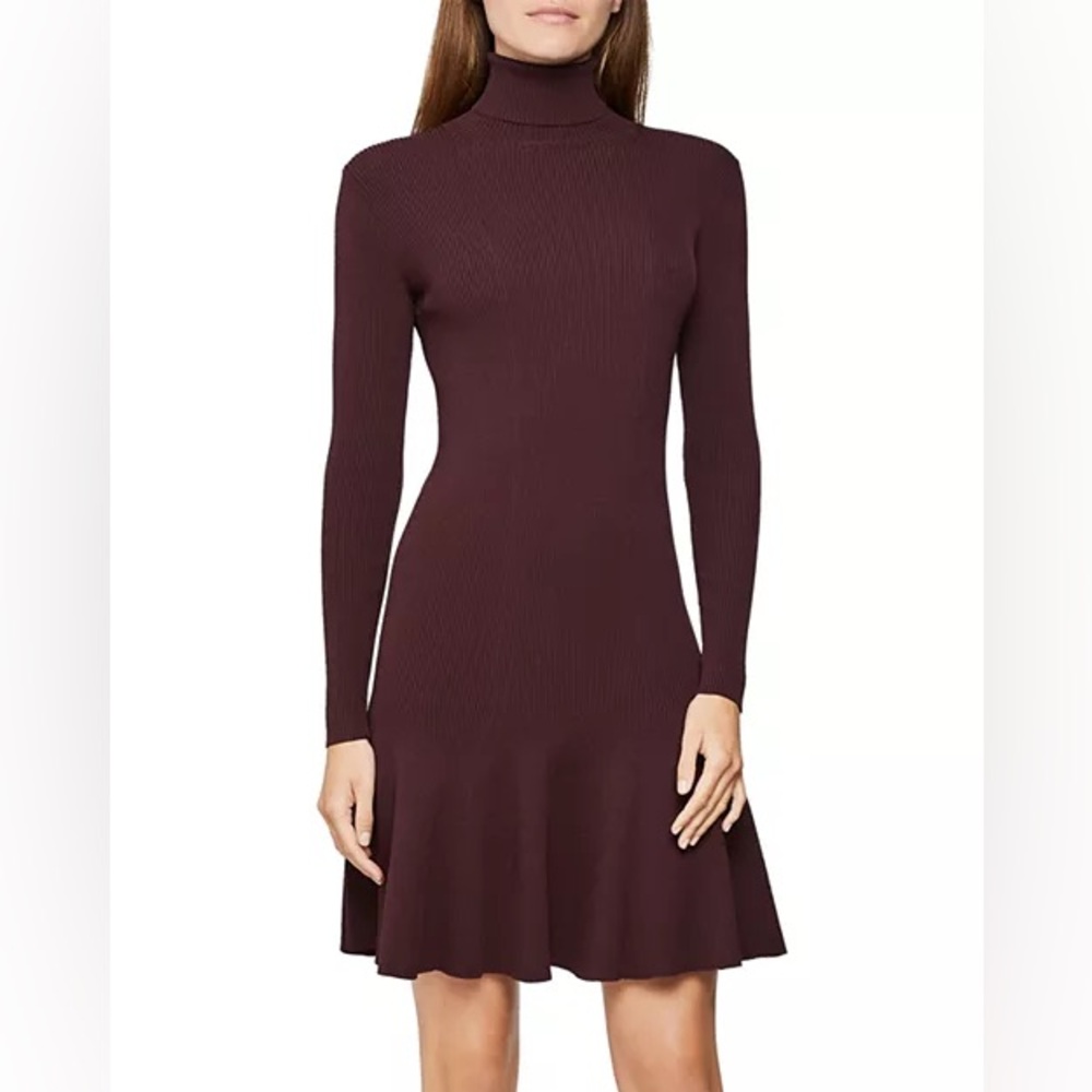 REISS Mimi Fluted Knit Turtleneck Dress